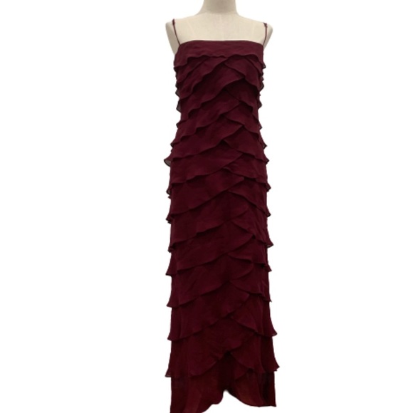 Tadashi Shoji Maroon Silk Ruffle Strappy Dress - Picture 1 of 8